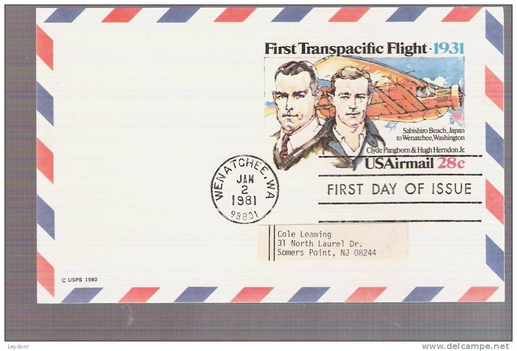 FDC Postal Card - First Transpacific Flight  - Scott # UXC19 - 1981-1990