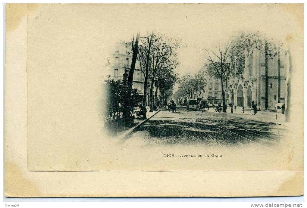 (06) NICE _ Avenue De La Gare_vue Collée Sur Carton Avant 1900 - Vida En La Ciudad Vieja De Niza