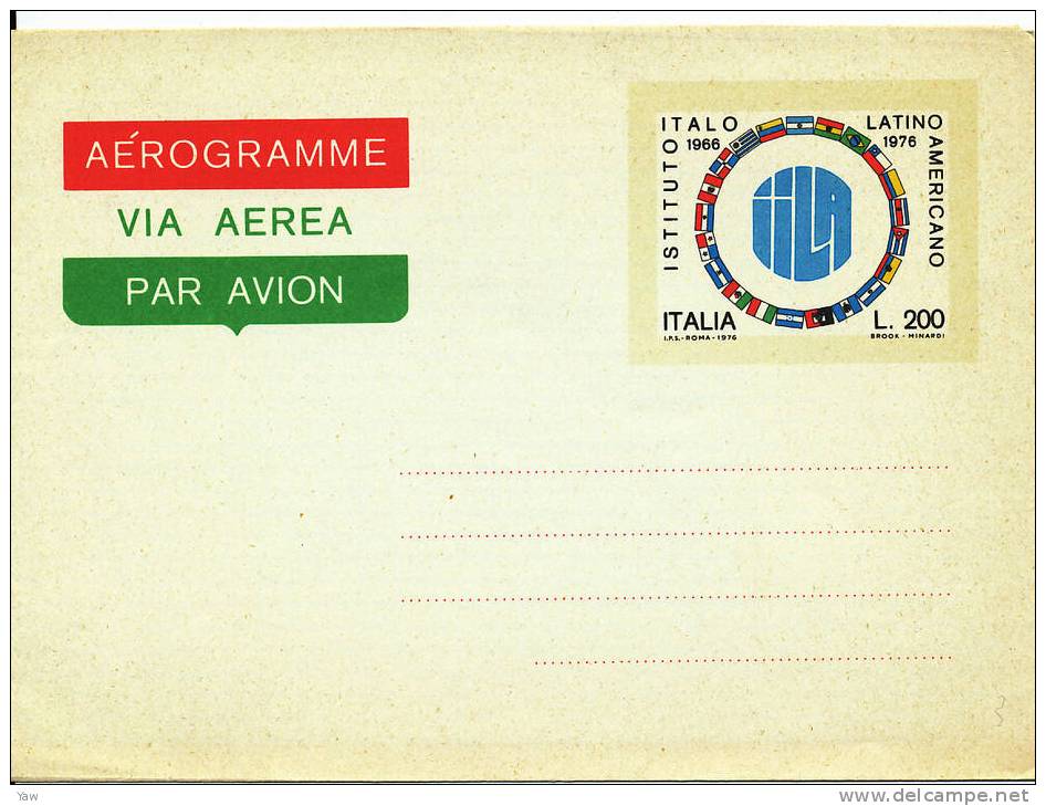 ITALIA 1976 AEROGRAMMA L.200 - ISTITUTO ITALO LATINO - AMERICANO. NUOVO**MNH, BORDI PIEGATI - Interi Postali