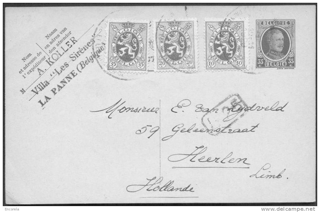 N°280/1-283 En Affr. Compl. S/E.P. Carte 35 C. Houyoux Obl. Sc LA PANNE 1/02/1929 Vers Heerlen (Pays-Bas).  TB - 3952 - Tarjetas 1909-1934