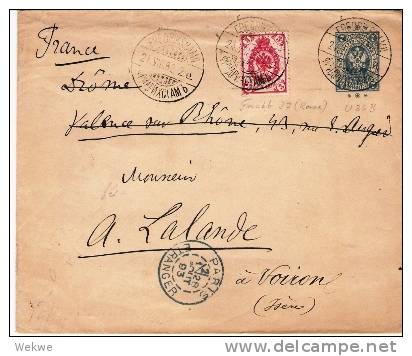 Fs004a/ FINNLAND -  U36 B + Facit 37 Frederikshamn 1892 Nach Frankreich (Brief) - Lettres & Documents