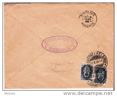 Fs005a/  FINNLAND - Doppelkarte 20 K. Nach Bordeaux 1900  Ex Helsinki - Covers & Documents