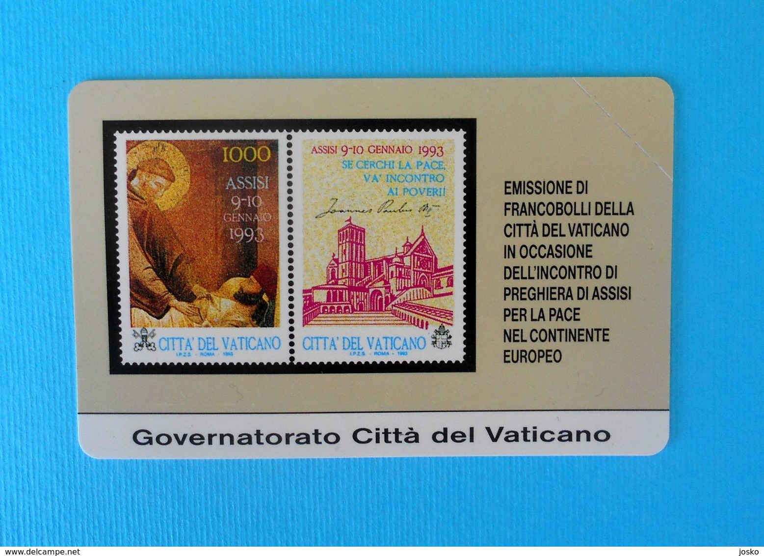 VATICAN SCV 1 - Assisi Per La Pace  ( MINT Old & Rare Card  ) * Stamps On Card Stamp On Cards Timbre Timbres Church - Vatikan