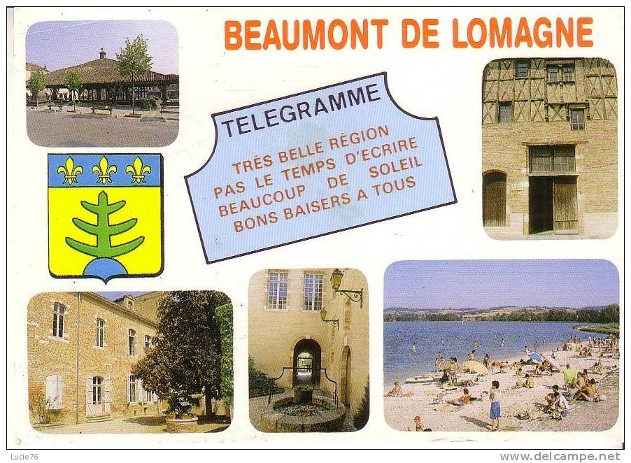 BEAUMONT DE LOMAGNE -    5 Vues  -  La Halle, Syndicat Initiative, Cour Intérieure De L´Hôtel De Ville, Lac, Demeure - Beaumont De Lomagne