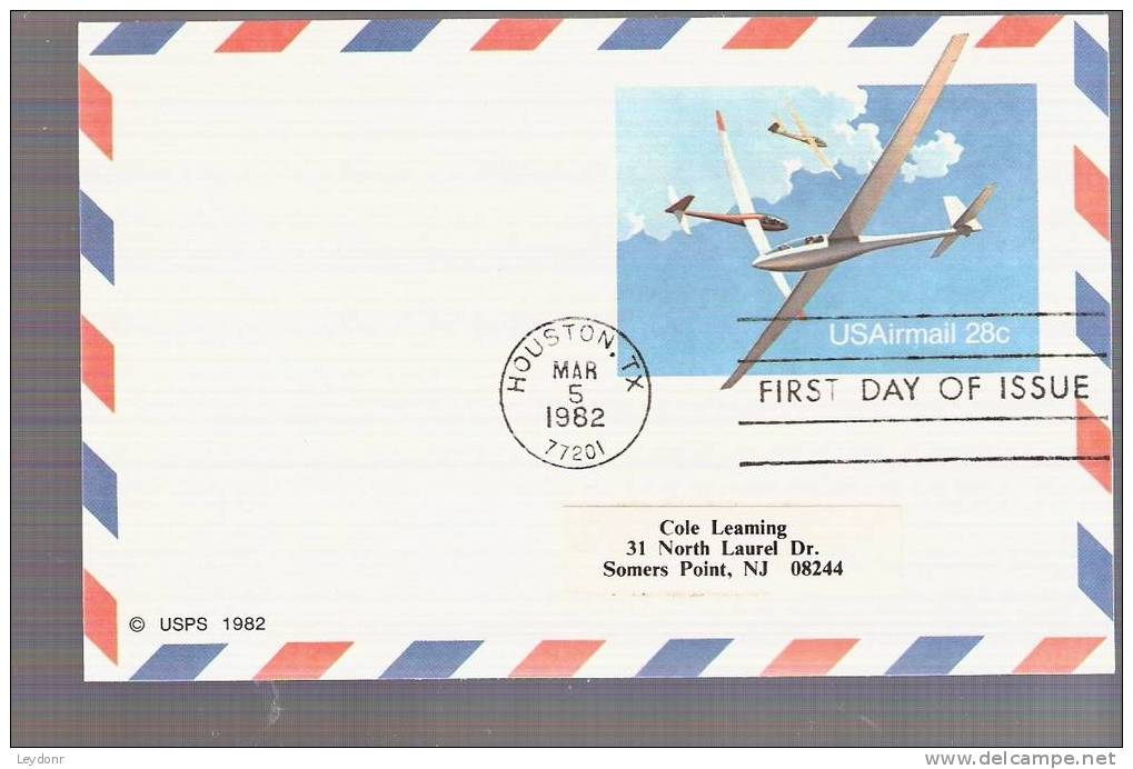 FDC Postal Card - US Airmail - Gliders - Scott # UXC20 - 1981-1990