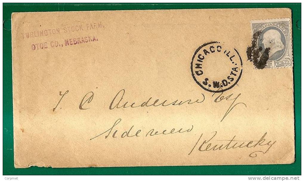 US - VF C/1875 COVER From CHICAGO To KENTUCKY - Scott # 182 - Lettres & Documents