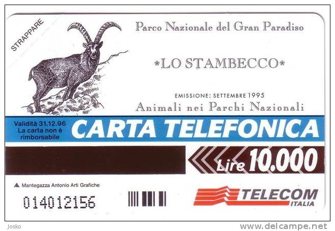 LO STAMBECCO  -  ( ITALY -  MINT & SUPER RARE , OLD SERIE ANIMALS ) * Ibex Bouquetin Cabra Montes Steinbock Stambecco * - Publiques Ordinaires