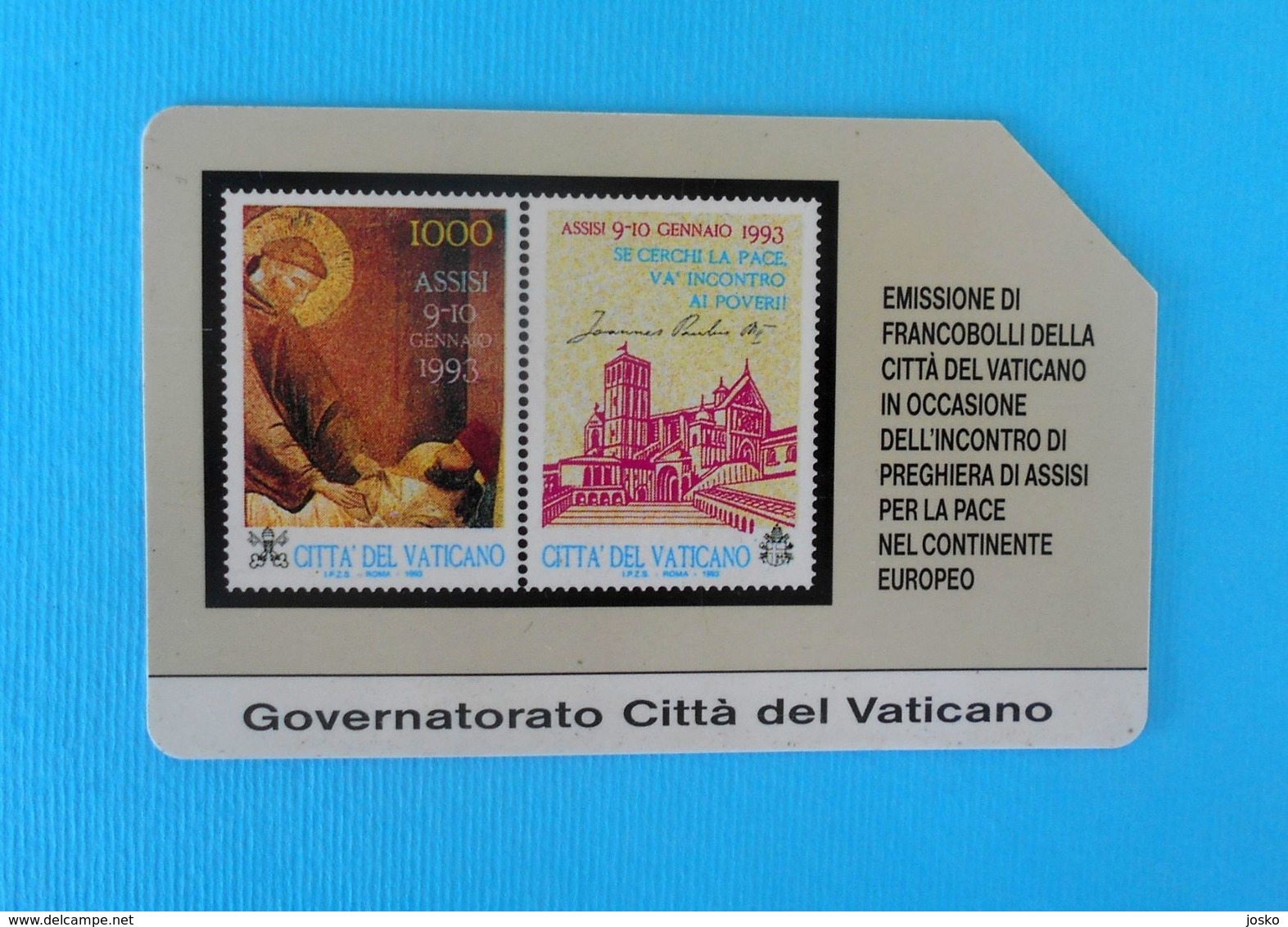 VATICAN SCV 1 - Assisi Per La Pace ( Vatican ) * Stamps On Card Church Stamp On Cards Timbre Timbres Eglise Kirche - Vatican