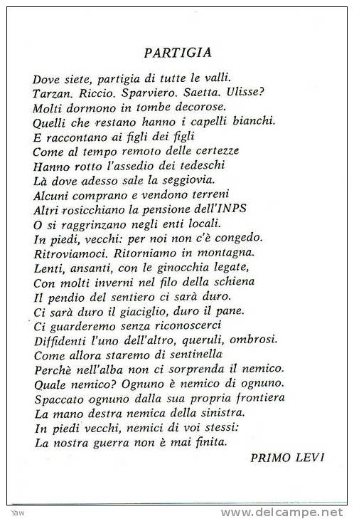 CARTOLINA RICORDO: 40° ANNIVERSARIO DELLA COSTITUZIONE ITALIANA 1947-1987. VERSI DI PRIMO LEVI - Partis Politiques & élections