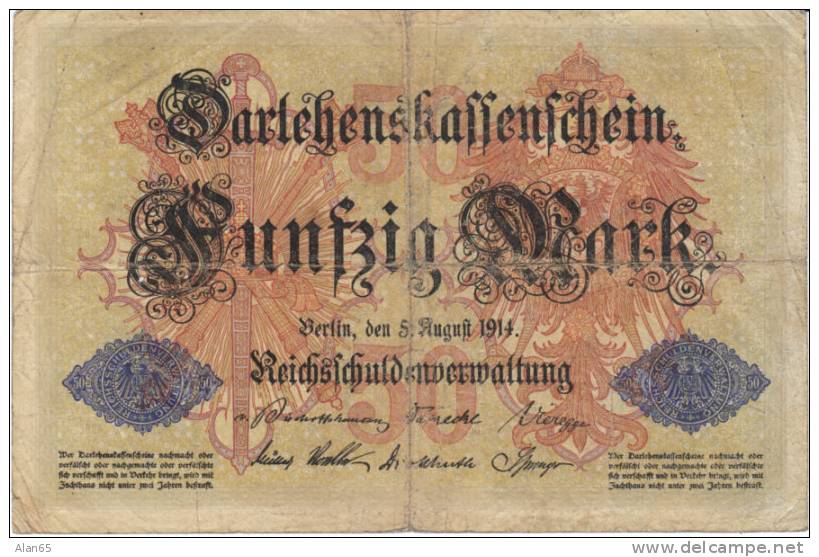 50 Mark Darlehenskassenschein Currency 1914 - 50 Mark