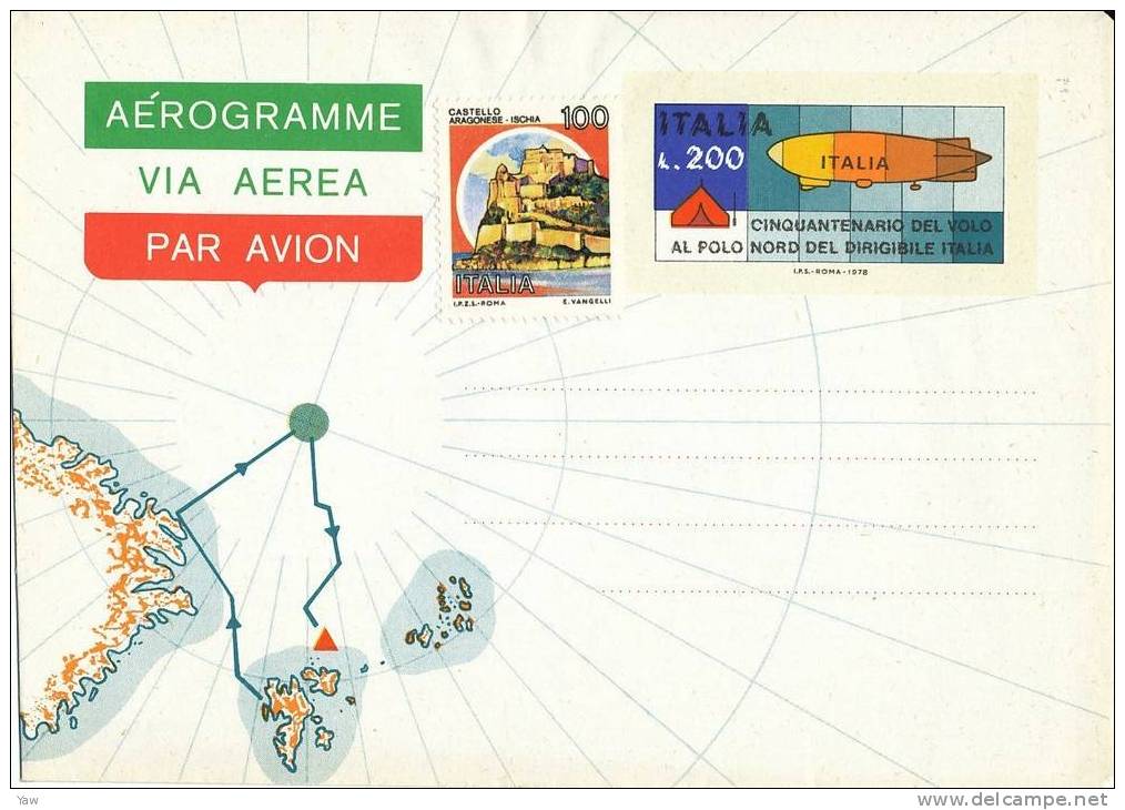 ITALIA 1978 AEROGRAMMA. 50° DEL VOLO AL POLO NORD DEL DIRIGIBILE "ITALIA". LA TENDA ROSSA. NUOVO**MNH, BORDI PIEGATI - Zeppelins