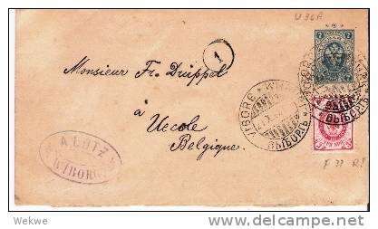 Fs018/ FINNLAND -  U 36 A, Viborg-Belgien 1895, + Marke 3 K. (F. 37) - Lettres & Documents