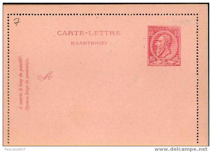 P133-007 - Entier Postal - Carte Lettre N° 7 De 1889 - éffigie Du Roi - Perforation B - 10 C. Rose Sur Rose - Carte-Lettere