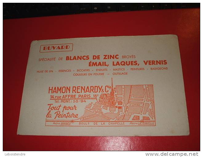 BUVARD : SPECIALISTE DE BLANCS  DE ZINC BROYES-EMAIL,LAQUES,VERNIS-HAMON RENARDY&CIE-PARIS-TAILLE: 21.5 CM X 13.7 CM - Wassen En Poetsen