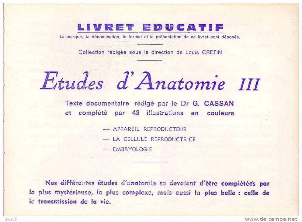 LIVRET EDUCATIF  VOLUMETRIX -  ETUDES D´ANATOMIE    - N°  52  - 12  Planches De 4 Images - Sciences