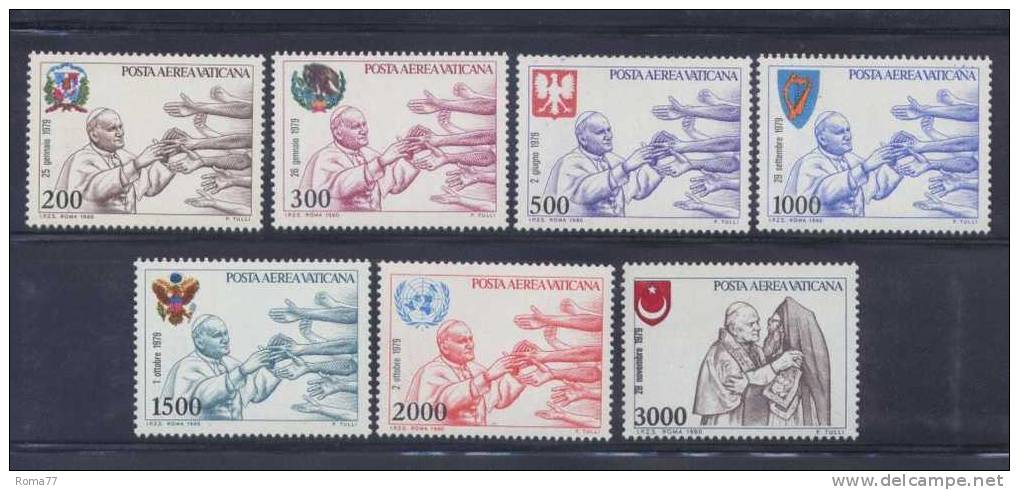 V99 - VATICANO 1980: Posta Aerea " Viaggi " Serie N. 66/72  *** - Posta Aerea