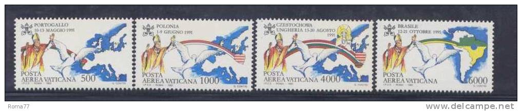 V104 - VATICANO 1992: Posta Aerea " Viaggi " Serie N. 92/95  *** - Airmail