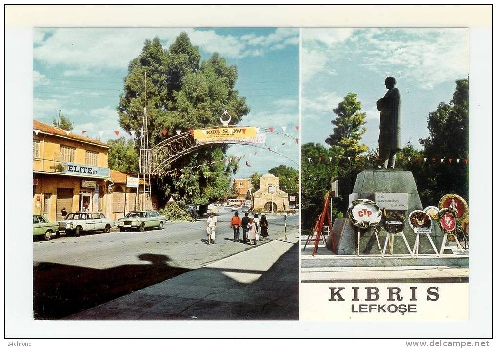 Chypre: Lefkose, Kibris, Kentten Bir Gorunum Ve Ataturk Aniti, Automobile Mercedes (07-3204) - Cyprus