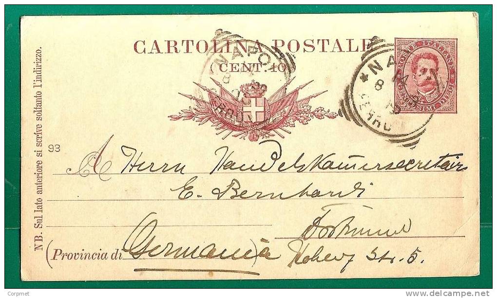 ITALY - ITALIA - VF 1893 Stamped CARTOLINA POSTALE NAPOLI To GERMANY - Stamped Stationery