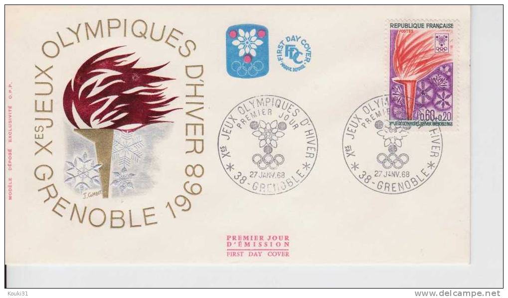 France YT 1545 FDC : Grenoble 68' , Flamme Olympique - Invierno 1968: Grenoble