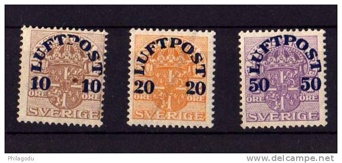 Suède 1920, Poste Aérienne , N° 1 / 3 Neuf  Cote 36 E - Unused Stamps