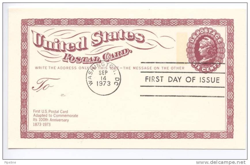 USA Postal Stationery FDC 100th Anniversary First US Postal Card 14-9-1973 - 1961-80