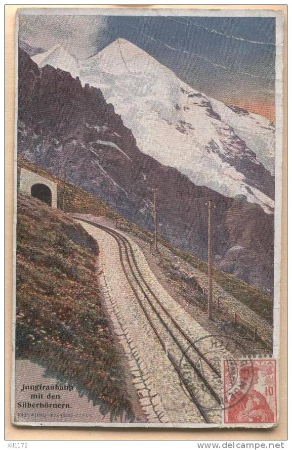 D428, Ligne De Chemin De Fer Train De La Jungfrau Bahn Mit Den Silberhörner. 1909 Hilterfingen. PLIS !!! - Hilterfingen