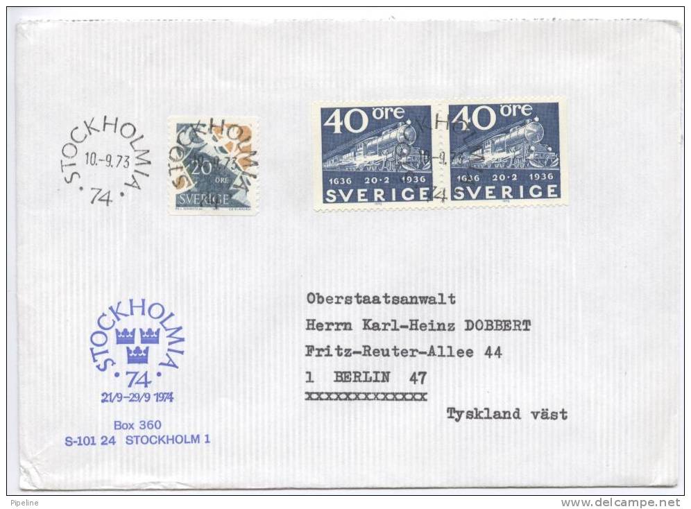 Sweden Cover Sent To Germany With Pair From Booklet 10-9-1973 - Lettres & Documents