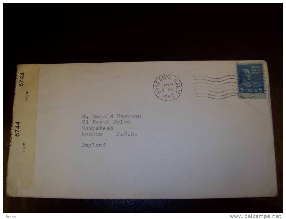 USA TO UK 1943 OPENED BY EXAMINER AIRMAIL COVER - Brieven En Documenten