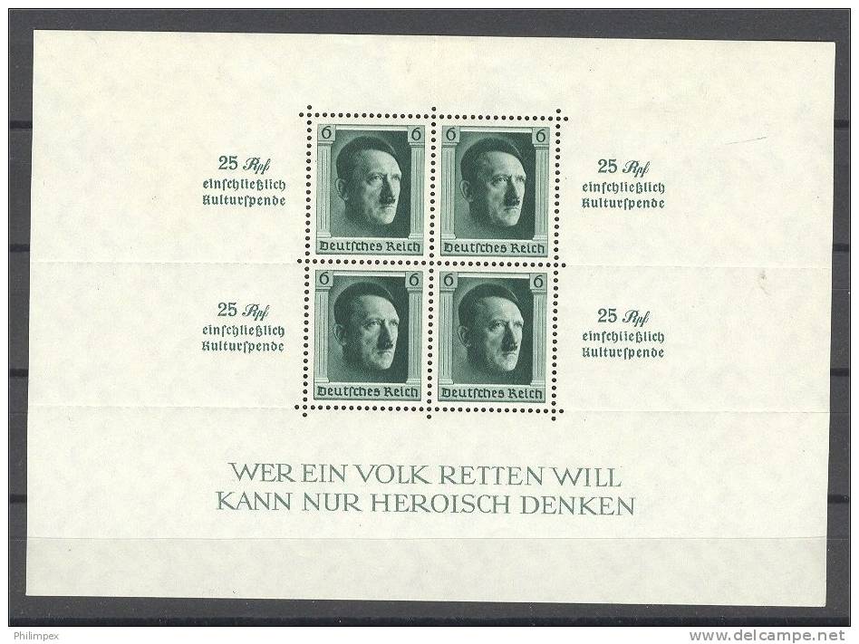 GERMANY HITLER 1937, SHEETLET  KULTURSPENDE 1937, HINGED - Blocks & Kleinbögen