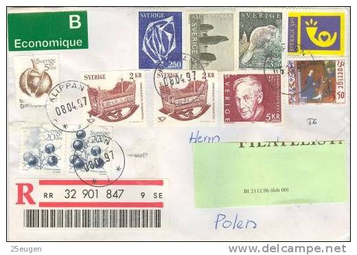 SWEDEN REGISTERED COVER SENT TO POLAND 1997 - Briefe U. Dokumente