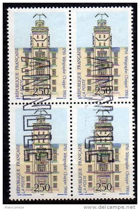 1993 Bloc De 4 Timbres Télégraphe De Chappe Sans Gomme Se Tenant Dallay N° 2813 Surchargés ANNULE. - Usados