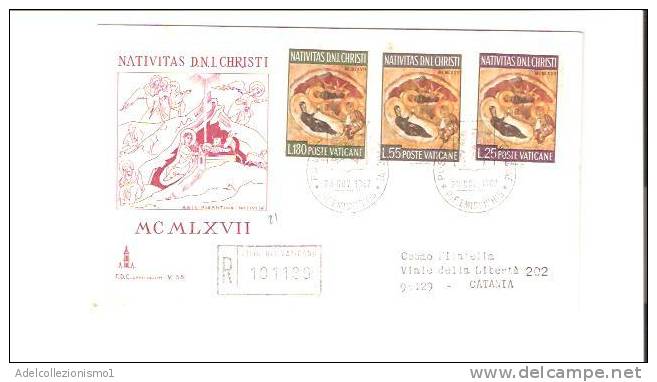 15136)lettera F.d.c Poste Vaticane Con 25£ + 180£ +55£ Nativita Di Cristo Da Città Del Vaticano A Città Il 28-11-1967 - Covers & Documents