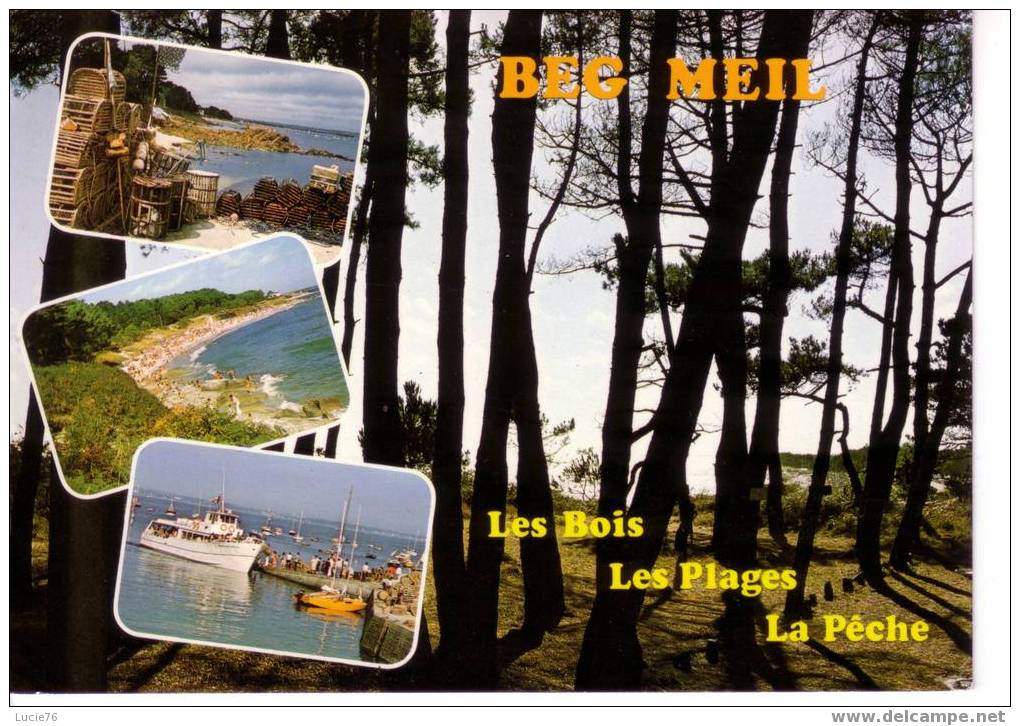 BEG MEIL   Le Port, La Plage Et Les Dunes Boisées De Pins -    N° 2872  -  3 Vues Sur  Fond - Beg Meil