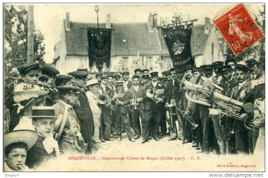 Très Belle CPA Angerville - Concours De Chiens De Berger (la Fanfare) - Angerville