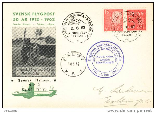 1962  Suéde Sweden Carte Svensk Flygpost 50 AR 1912-1962 - Cartes-maximum (CM)