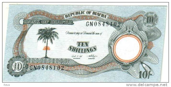 BIAFRA 10 SHILLINGS  BLUE  PALM TREE  BUILDING BACK  ND(1968-69) GEM UNC P.4   READ DESCRIPTION !! - Other - Africa