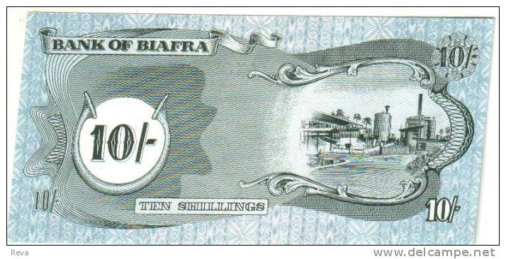 BIAFRA 10 SHILLINGS  BLUE  PALM TREE  BUILDING BACK  ND(1968-69) GEM UNC P.4   READ DESCRIPTION !! - Other - Africa