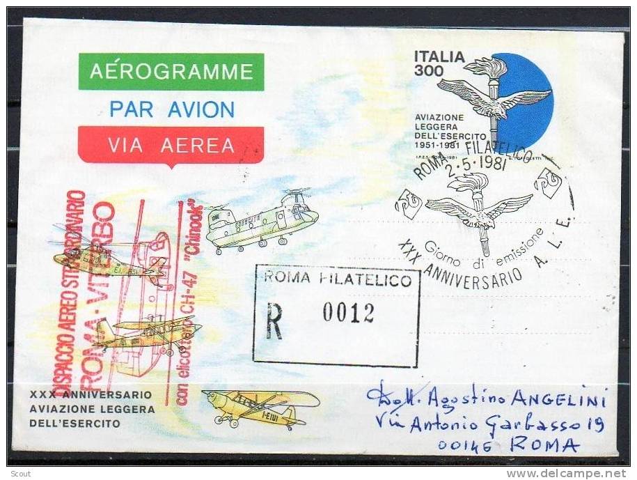 ITALIA  - ITALY - ITALIE - 02/05/1981 - XXX ANN. AVIAZIONE LEGGERA DELL'ESERCITO - FDC RACCOMANDATA CON CACHET SPECIALE - Helicopters