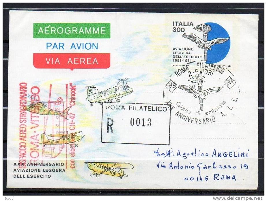 ITALIA  - ITALY - ITALIE - 02/05/1981 - XXX ANN. AVIAZIONE LEGGERA DELL´ESERCITO - FDC RACCOMANDATA CON CACHET SPECIALE - Helicopters