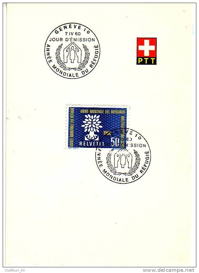 Deux (2) Beaux Documents : 1 CM  Et  1 Feuillet Des PTT / Année Du Réfugié : Suisse, France - Refugees