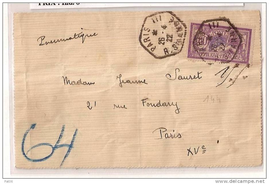 Service Pneumatique PARIS - 1900-27 Merson