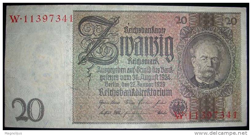 Paper Money,Banknote,Germany,20 Reichsmark,1924.-1929.,dim.160x80mm. - 20 Mark