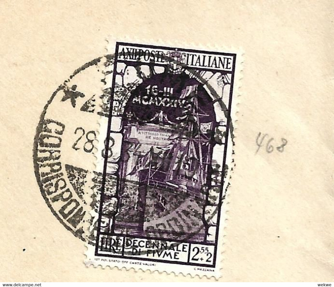 Ik133/  ITALIEN -  Fiume-Anschluss An Italien. 10. Jahrestag (L.255), USA - Poste Exprèsse