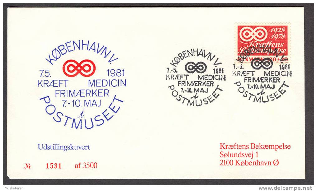 Denmark Mi. 672 Cancer Special Cancel Limited Edition Exhibition Cover 1981 - Covers & Documents