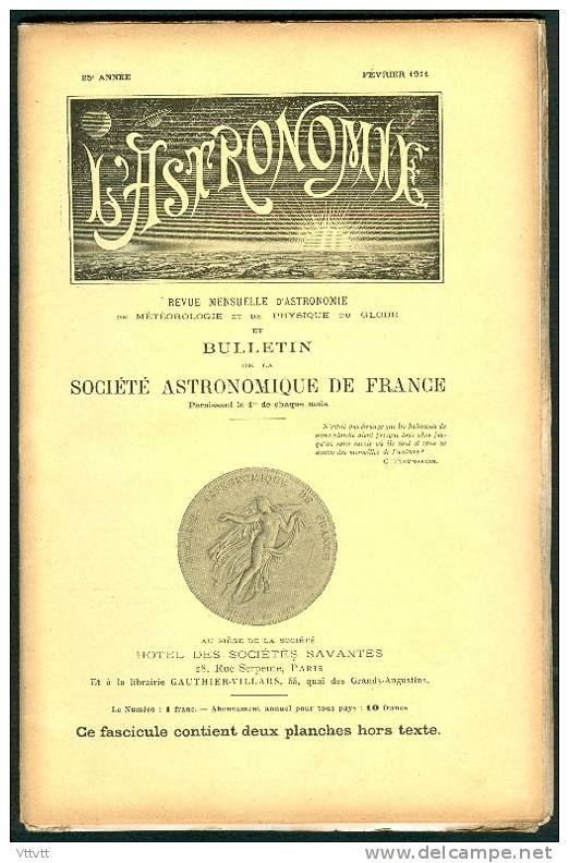 "L'Astronomie", Bulletin De La Société Astronomique De France (Fevrier 1911) : Observatoire De Paris, Eclipse De Lune... - Astronomie