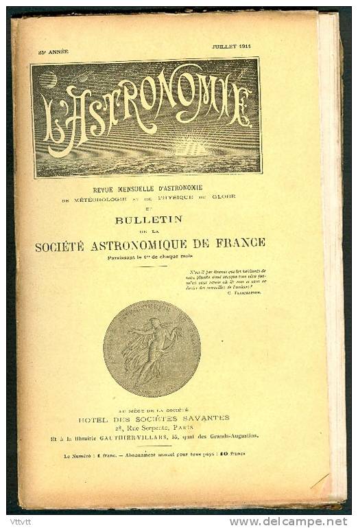 "L'Astronomie", Bulletin De La Société Astronomique De France (Juillet 1911) : Courants Stellaires, L'heure... - Astronomie