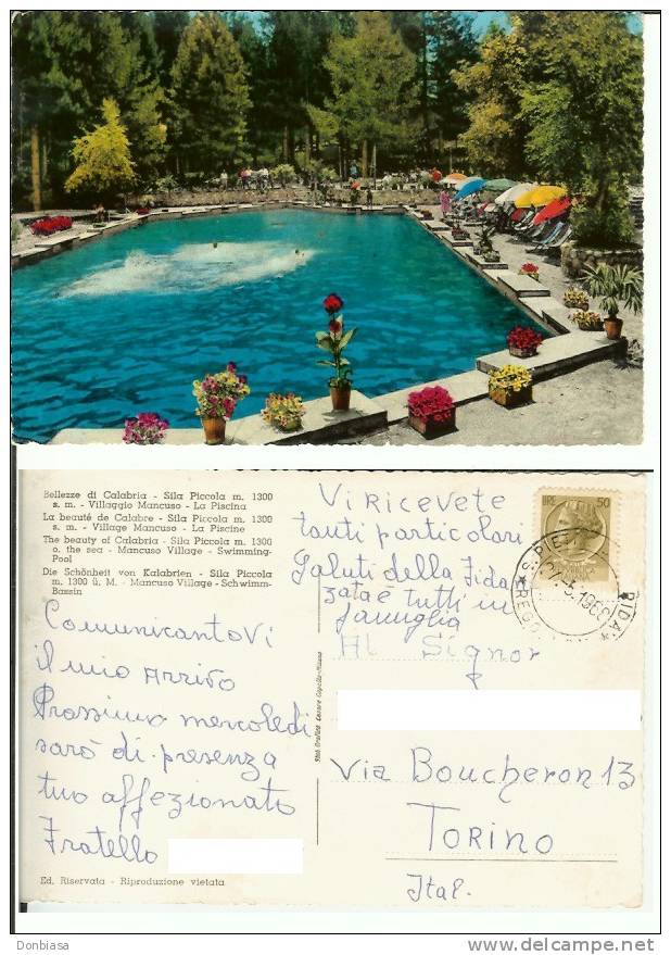 Villaggio Mancuso (Taverna - Prov. Catanzaro): La Piscina. Cartolina Viaggiata 25/05/1968 - Catanzaro