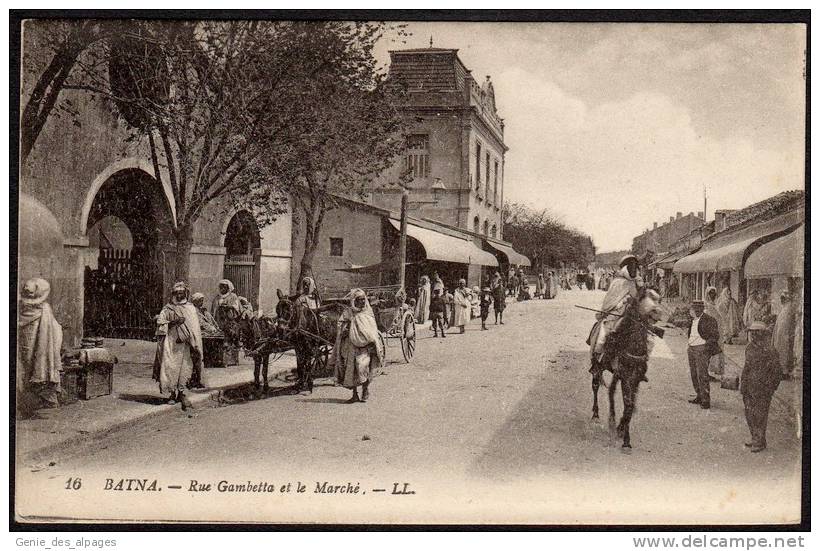 BATNA, Rue Gambetta Et Marché, Animée, Cavalier, Attelage, LL 16, écrite En 1921, Bon état - Batna