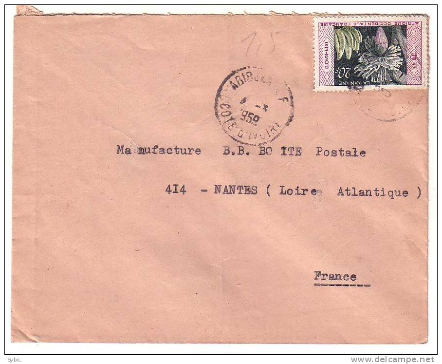 A.O.F. - Lettre Abidjan - Nantes 1959 - Dallay 67 Cote 6 € - Covers & Documents